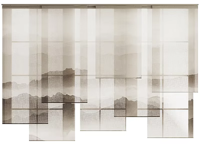 Elegant Sheer Curtain With Mountain Landscape Pattern For Modern Window Decoration 3d model