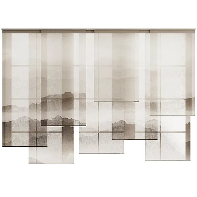 Elegant Sheer Curtain With Mountain Landscape Pattern For Modern Window Decoration 3d model