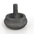 Traditional Stone Mortar And Pestle For Grinding Spices In Daily Kitchen Use