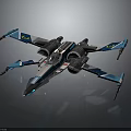 Blue and White Cosmic Starfighter With Twin Engines And Wing Weapons