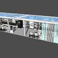 Modern Pergola Structure With Metal Frames Glass Panels And Outdoor Seating