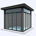 Modern Garden Pavilion With Glass Windows Black Frame Flat Roof And White Base