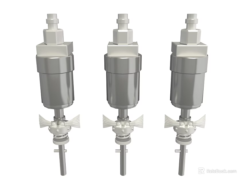 Three Silver Metal Automotive Parts With Cylindrical Design And Top Connectors 3d model 