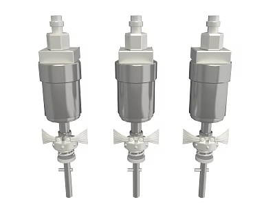 Three Silver Metal Automotive Parts With Cylindrical Design And Top Connectors 3d model