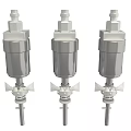 Three Silver Metal Automotive Parts With Cylindrical Design And Top Connectors