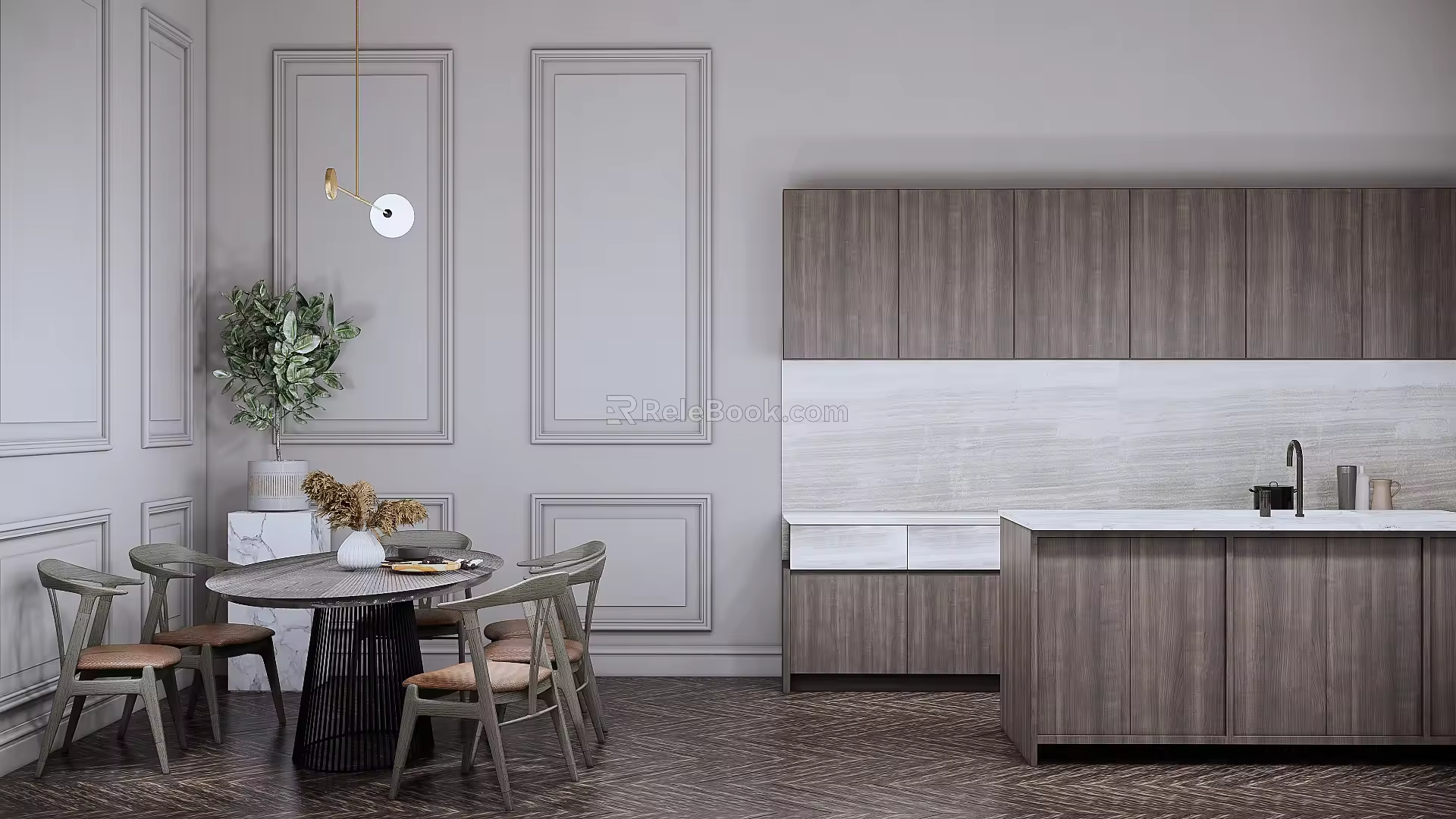 Modern Dining Table and Chair Combination 3d model