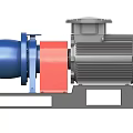 Industrial Pump With Electric Motor Blue Red Components On Base Frame 3d model