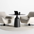 Modern Stylish Table And Chair Set With Beige Leather Chairs Black Round Table And Carpet