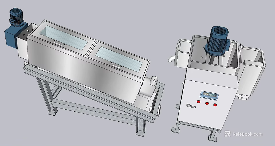 Industrial Equipment With Stainless Steel Conveyor Screening Machine Transparent Cover Electric Motor And Control Panel 3d model 