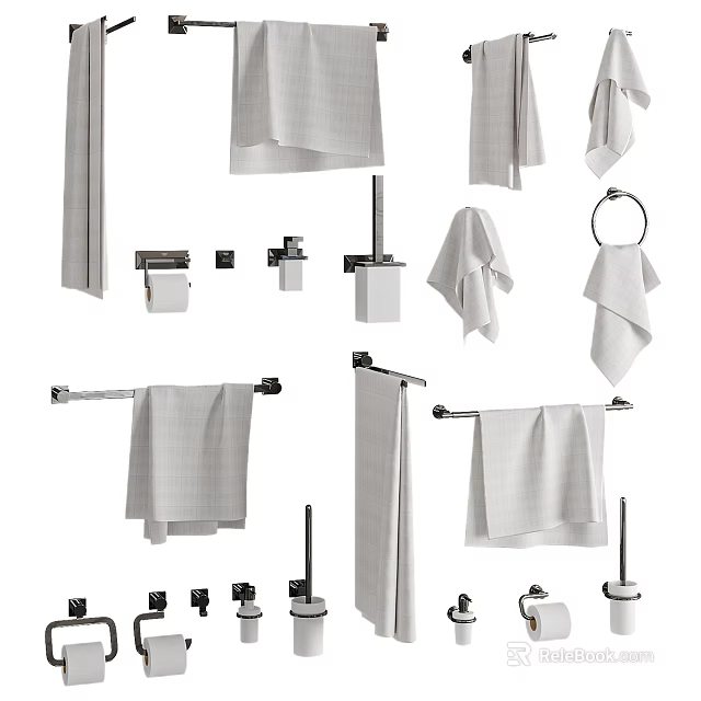Modern Bathroom Cabinet Rack With Towel Racks Toilet Paper Holders And Hanging Towels 3d model 