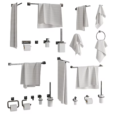 Modern Bathroom Cabinet Rack With Towel Racks Toilet Paper Holders And Hanging Towels 3d model