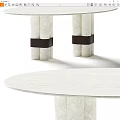 Modern Round Dining Table With Marble Top Cylindrical Legs And Black Leather Accents
