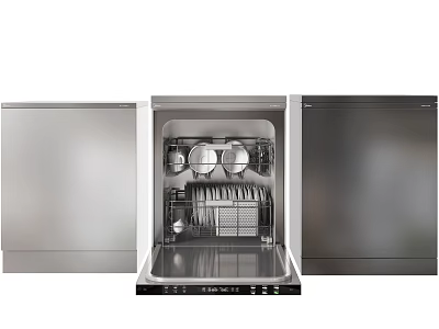 Stainless Steel Dishwasher Kitchen Appliance With Open Door Showing Interior Dishes And Rack 3d model