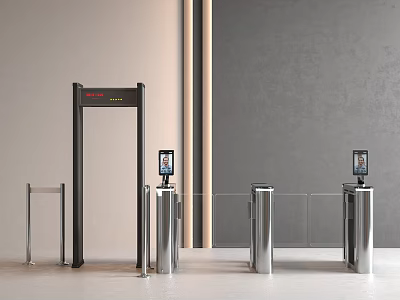 Modern Security Checkpoint System With Metal Detector Gate And Turnstiles 3d model