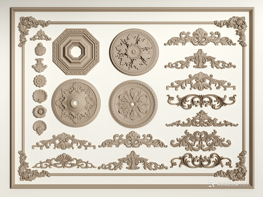 Ornamental Carved Decorations With Circular Hexagonal And Floral Patterns For Home Decor 3d model 