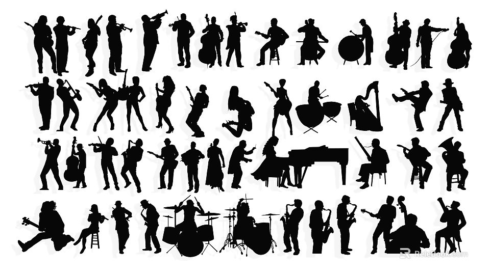 Diverse Musician Silhouettes Collection With Various Instruments And Dynamic Playing Poses 3d model
