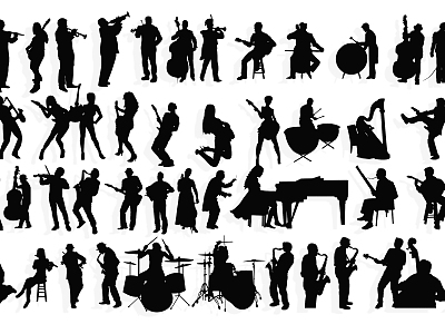 Musical Instruments Silhouette Notes Music Band Piano Characters Performance Playing Wall Decorations Silhouette model