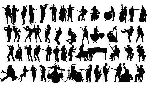 Musical Instruments Silhouette Notes Music Band Piano Characters Performance Playing Wall Decorations Silhouette 3d model