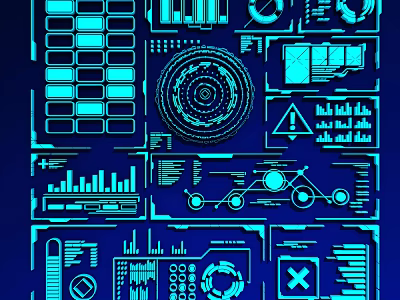High Tech UI Widgets With Data Panels And Graphical Elements 3d model