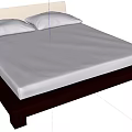 Modern Double Bed With Wooden Frame White Headboard Mattress And Two Pillows