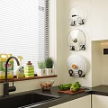 Organized Kitchen With Hanging Pot Lids And Fresh Herbs On Countertop