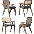 Modern Wooden Frame Accent Chair with Woven Backrest and Gray Padded Seat