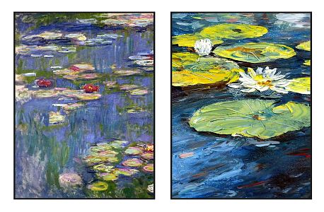 Modern oil painting blue-green artistic conception water lily oil painting hanging painting combination 3d model