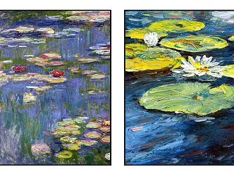 Modern oil painting blue-green artistic conception water lily oil painting hanging painting combination 3d model