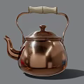Elegant Shiny Copper Teapot With White Wooden Handle And Rounded Design