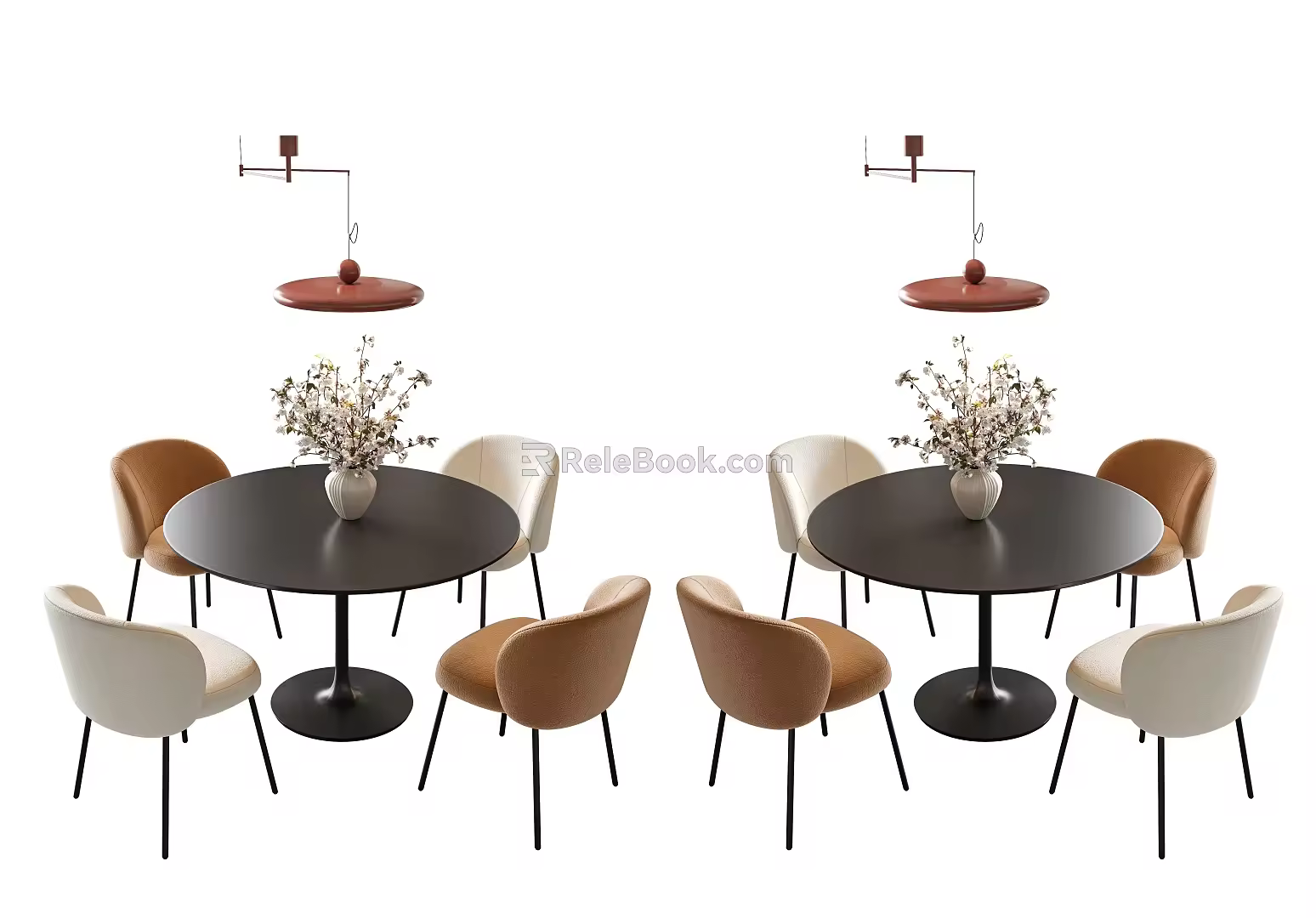 Cream style dining table and chair combination round dining table dining chair four-person dining table and chair minimalist dining table restaurant chandelier 3d model