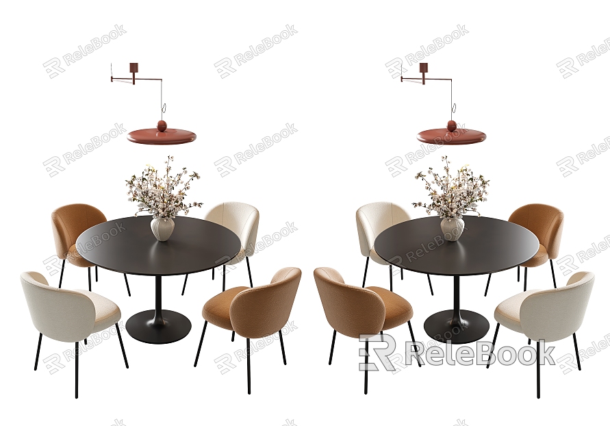 Cream style dining table and chair combination round dining table dining chair four-person dining table and chair minimalist dining table restaurant chandelier model