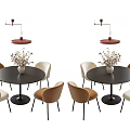 Cream style dining table and chair combination round dining table dining chair four-person dining table and chair minimalist dining table restaurant chandelier 3d model