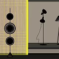 Modern Floor Lamps with Round Shades Metal Frames and Wooden Background
