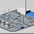 Modern Industrial Plant Featuring Tall Towers Piping Systems Storage Tanks And Blue Roof Structures
