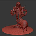 Blonde Female Character In Purple Coat With Mechanical Parts And White Horned Creature