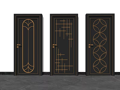 Black Swing Doors With Golden Decorative Patterns And Various Designs For Home 3d model