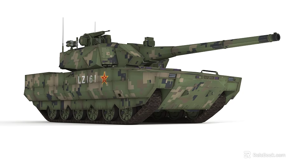Military Tank Featuring Camouflage Paint Red Star Emblem And Long Gun Barrel 3d model 
