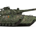 Military Tank Featuring Camouflage Paint Red Star Emblem And Long Gun Barrel