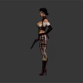 Steampunk Female Character In Striped Outfit With Weapon And Utility Belt Boots