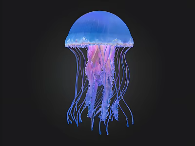 Glowing Blue Purple Jellyfish With Long Flowing Tentacles On Dark Background 3d model