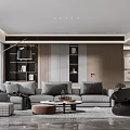 Modern Living Room Interior With Grey Sofa Storage Cabinets And Floor Lamp 3d model