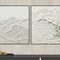 Textured Abstract Paintings With Mountain And Wave Patterns On White Wall 3d model