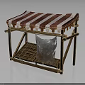 Traditional Rustic Wooden Stall With Red White Striped Awning And Shelf