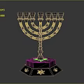 Elegant Golden Candelabra Featuring Multiple Branches Hexagonal Base And Decorative Patterns