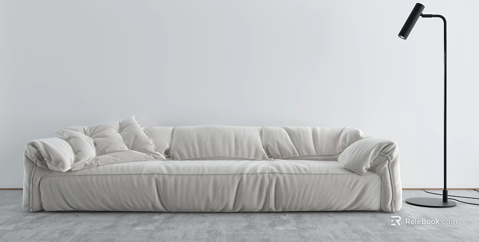 Modern Minimalist Light Beige Fabric Sectional Sofa With Plush Cushions In Living Room 3d model 