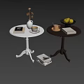 Classic Design White and Black Side Tables with Vase Coffee Cup Apples and Books