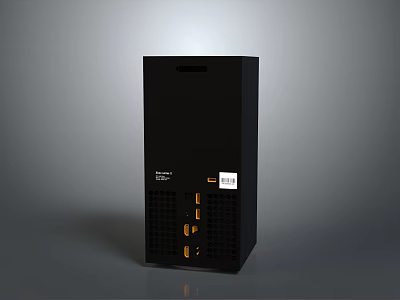Modern Black PC Tower With Power Button And Multiple Orange USB Ports Design 3d model