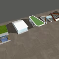 Modern Outdoor Structures With Various Shapes And Colored Roofs On Platform 3d model