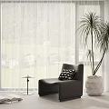 Modern Accent Chair by Large Window with Mountain View Green Grass Side Table Potted Plant