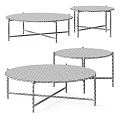 Modern Round Tea Table And Chairs With Wooden Top And Metal Frame